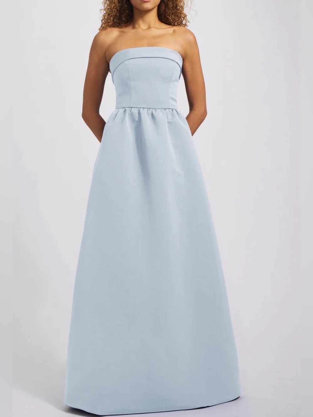 Amsale Rene Bridesmaid Dress Ice Blue Strapless Bias Cuff Gown